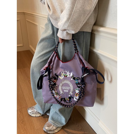 The ballchain hand-held shopping bag with red horse embroidery, a large-capacity tote bag, and a single-shoulder bag are waterproof, the same style as the Internet celebrity