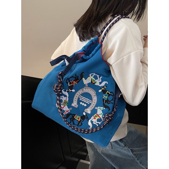 The ballchain hand-held shopping bag with red horse embroidery, a large-capacity tote bag, and a single-shoulder bag are waterproof, the same style as the Internet celebrity