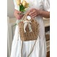 Summer new seaside vacation fashionable and versatile small square bag, simple straw woven bucket bag, single-shoulder crossbody bag