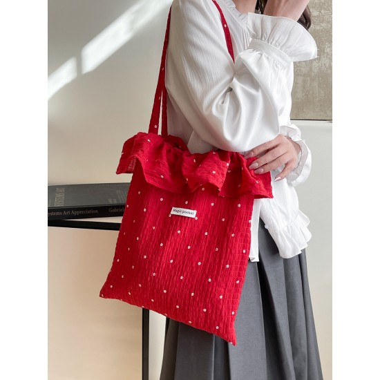 The new summer 2025 fresh and sweet single-shoulder bag with cute ruffles, a versatile Korean-style bag with large capacity for commuting to school