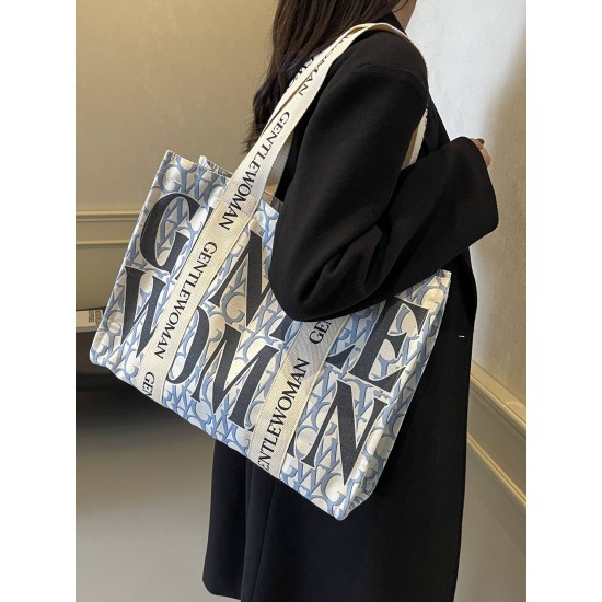 The 2025 new Gentle Woman large-capacity letter single-shoulder tote is a fashionable and versatile canvas bag for class commuting