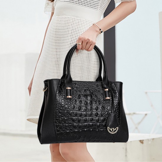 Qiandian top-grain cowhide women's bags, fashionable women's bags, commuter handbags, crocodile print genuine leather large bags, women's crossbody bags Qiandian top-grain cowhide women's bags, fashionable women's bags, commuter handbags, crocodile print genuine leather large bags, women's crossbody bags