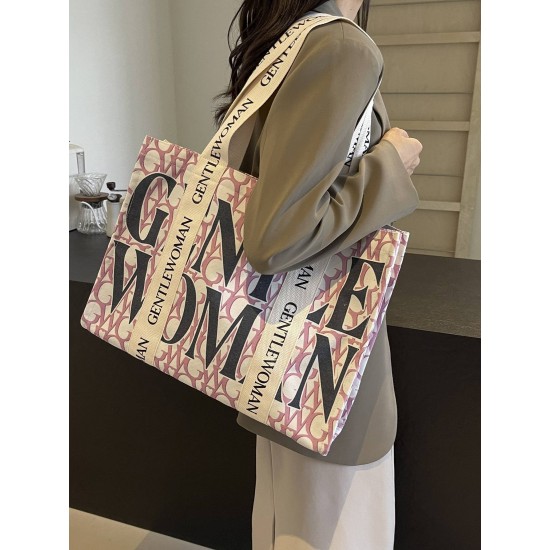 The 2025 new Gentle Woman large-capacity letter single-shoulder tote is a fashionable and versatile canvas bag for class commuting