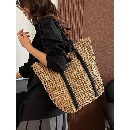 The 2025 summer new minimalist and versatile tote bag, a large-capacity single-shoulder bag for vacation and travel, and a fashionable straw woven bag The 2025 summer new minimalist and versatile tote bag, a large-capacity single-shoulder bag for vacation and travel, and a fashionable straw woven bag